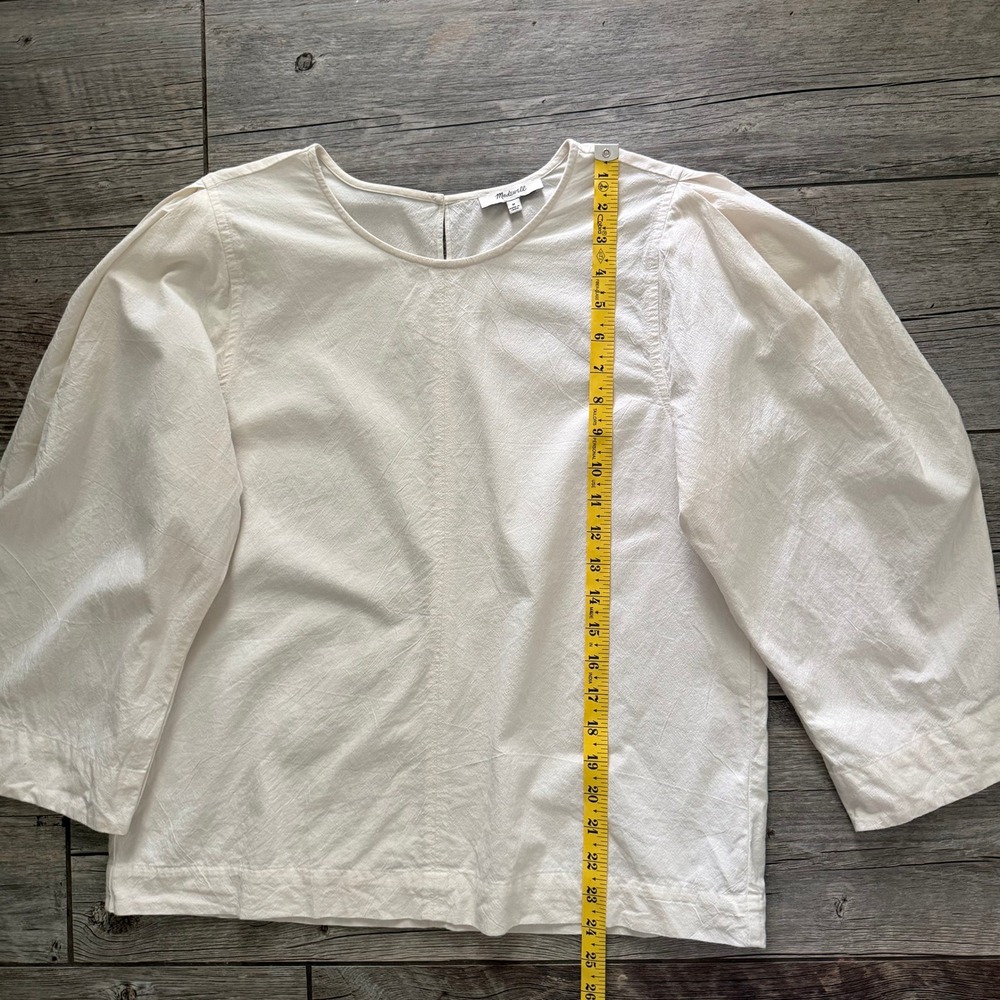 Madewell Cream Cotton Puff Sleeve Blouse Off White 3/4 Balloon Sleeve Top M - Picture 8 of 9